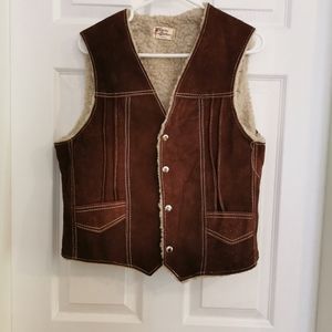 Vintage 70s Leather Suede Shearling Vest
